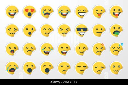 Emoji (emoticon) sticker set. Stock Vector