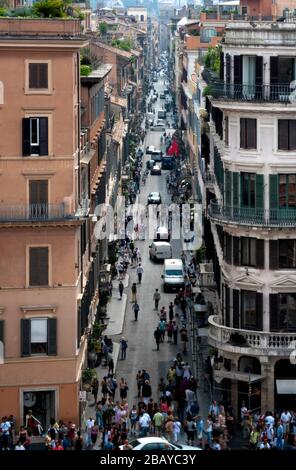 View down the luxury shopping street, Via Dei Condotti, from the Spanish Steps, Rome, Lazio, Italy, Europe, color Stock Photo
