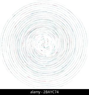 Single mottled, multi-color and colorful spiral, swirl, twirl element. Twisted cyclic, circular and radial, radiating whorl, volute shape Stock Vector