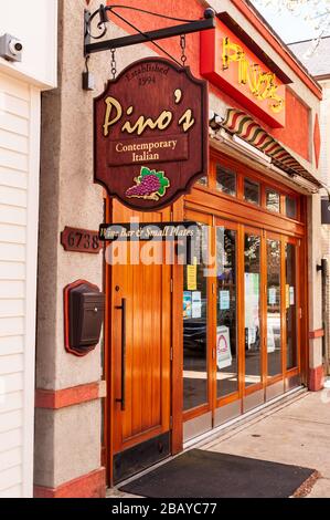 Pino's Contemporary Italian Restaurant on Reynolds Street in the Point Breeze neighborhood, a popular neighborhood restaurant, Pittsburgh, PA, USA Stock Photo