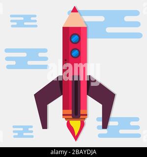 pencil rocket symbol flying vector illustration Stock Vector