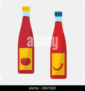 tomato sauce and chili sauce isolated vector illustration Stock Vector