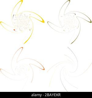 set of colorful, multicolor and monochrome cyclic, cycle concentric rings. revolved spirals, vortexes, swirl, spirals and twirls. abstract circular, r Stock Vector