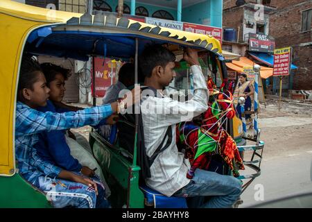 August 15, 2019, Kanpur, India. People going in auto toward their home. Stock Photo