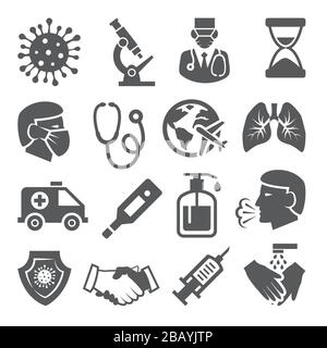 Coronavirus icons set on white background Stock Vector