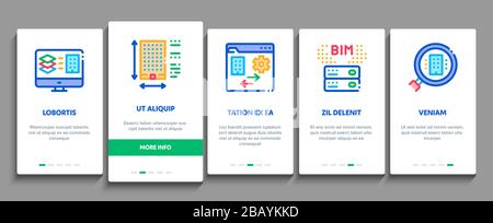 Bim Building Information Modeling Onboarding Elements Icons Set Vector Stock Vector