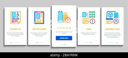 Bim Building Information Modeling Onboarding Elements Icons Set Vector Stock Vector