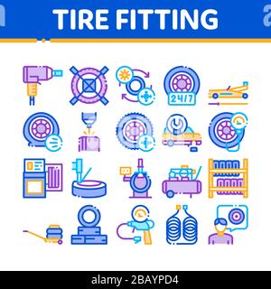 Tire Fitting Service Collection Icons Set Vector Stock Vector