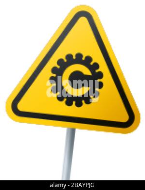 Coronavirus hazard symbol. Triangular sign of a virus infectious danger Stock Vector