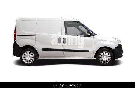 White van side view isolated on white Stock Photo