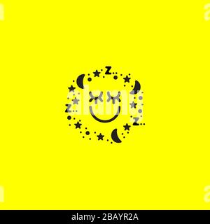 Sleeping emodji, stars, moon and smiley, dream symbol, sleep concept, vector creative illustration Stock Vector