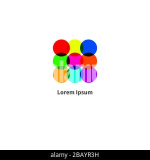 Business logo with nine color circles, symbol of collaboration, minimal logo design, abstract geometric vector logo Stock Vector