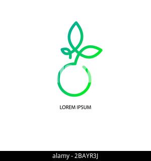 Environmental logo, leaves and planet sign, color green symbol of eco, organic, continuous line modern logo Stock Vector