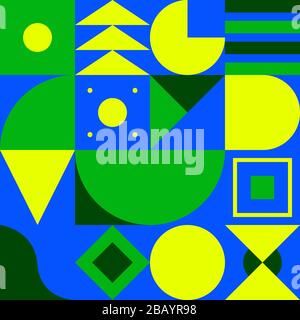 Geometric pattern, bauhaus background, seamless modern pattern with shapes, circle, triangle and square. Abstract vector color art in style of 80s Stock Vector