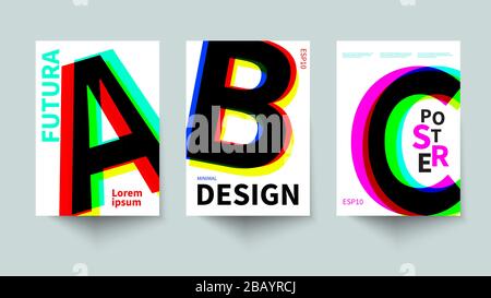 Swiss posters with typography, color letters on white background, scandinavian design, vector bauhaus poster, modern trendy art Stock Vector