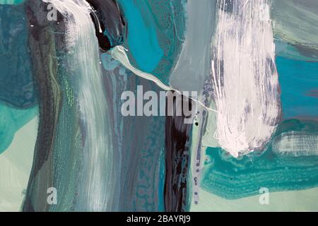 Oil bright abstract painting in green, white and black colors, Interesting background. Stock Photo