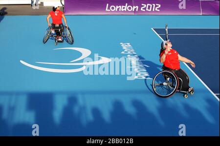 Chile's Maria Antonieta Ortiz and Francisca Mardones  during the women's doubles round of 16 at Eton Manor. Stock Photo