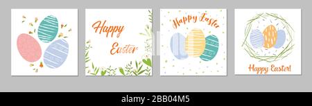 Tender Happy Easter templates square with eggs, flowers and typographic design easter sale, spring seamless pattern. Good for spring and Easter greeti Stock Vector