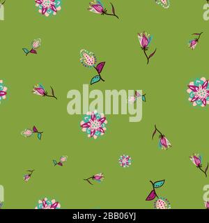 stylized tulips seamless vector pattern on green Stock Vector