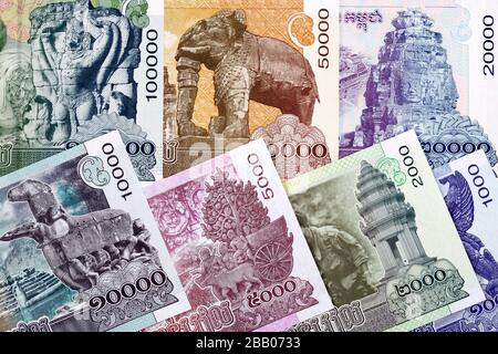 Cambodian money - riel a business background Stock Photo