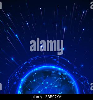 Big data concept. Data streams around global network. Futuristic technology blue background. Vector illustration Stock Vector