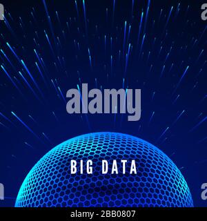 Big data visualization. Data streams around global network. Futuristic technology blue background. Vector illustration Stock Vector