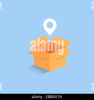 3d empty  isometric cardboard opened box isolated on light blue background vector illustration Stock Vector