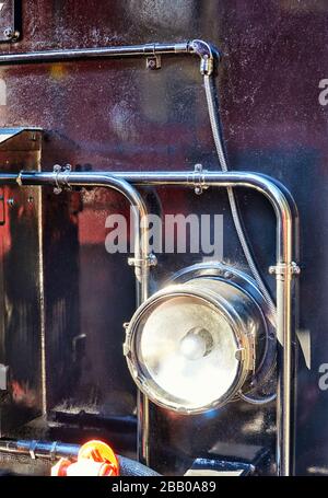 Detail of a lamp on a steam locomotive. Stock Photo