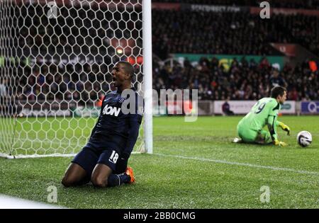 Manchester United's Ashley Young celebrates scoring the opening goal Stock Photo