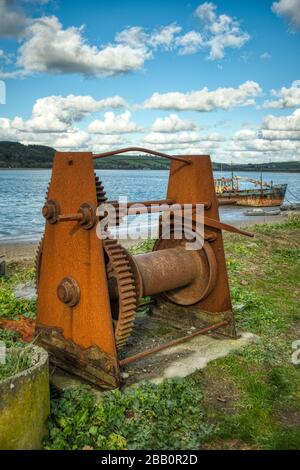 Old winch at Ferryside Stock Photo