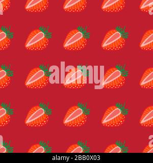 Vector seamless pattern of Strawberrys, design colorful abstract illustration. Whole and sliced red Strawberry berry on red background for patterns, t Stock Vector