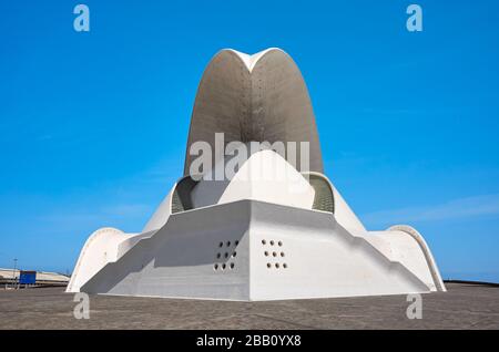 Santa Cruz, Tenerife, Spain - April 29, 2019: Auditorium of Tenerife, rising like a crashing wave landmark designed by Santiago Calatrava. Stock Photo