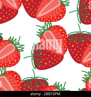 Vector seamless pattern of Strawberrys, design colorful abstract illustration. Whole and sliced red Strawberry berry on white background for patterns, Stock Vector