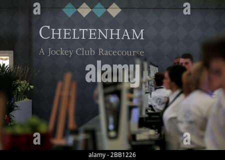 General view of signage at Cheltenham Racecourse Stock Photo