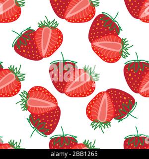 Vector seamless pattern of Strawberrys, design colorful abstract illustration. Whole and sliced red Strawberry berry on white background for patterns, Stock Vector