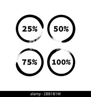 Black round progress bars in grunge style. Progress bar elements. Progress bar vector. Round progress bar. Interface element. Percent bar Stock Vector