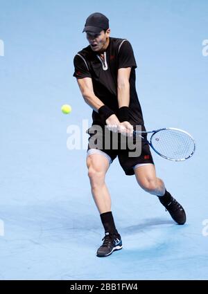 Tomas Berdych competes against Rafael Nadal during day five of the Barclays ATP World Tour Finals Stock Photo