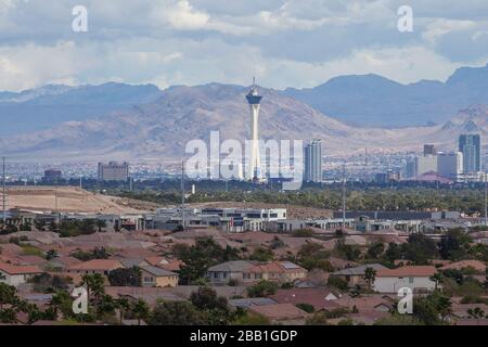 General view of the Stratosphere Tower amid the global coronavirus COVID-19 pandemic, Monday, March 23, 2020, in Las Vegas. (Photo by IOS/Espa-Images) Stock Photo