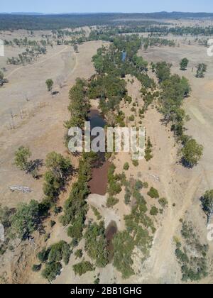 Aerial of the head waters of the Burnett River during a drought Queensland Australia Stock Photo