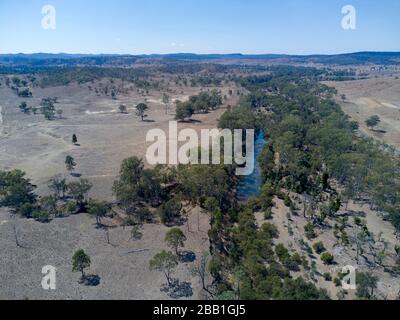 Aerial of the head waters of the Burnett River during a drought Queensland Australia Stock Photo