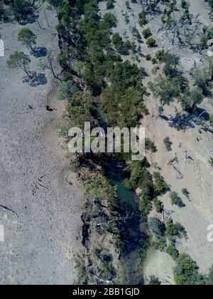 Aerial of the head waters of the Burnett River during a drought Queensland Australia Stock Photo