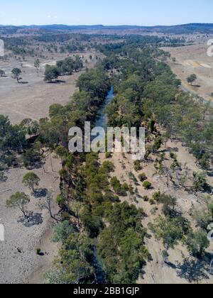 Aerial of the head waters of the Burnett River during a drought Queensland Australia Stock Photo