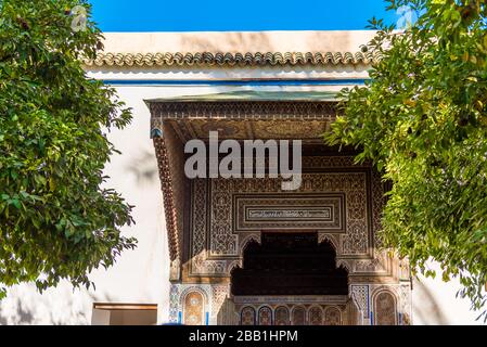 Marrakesh, Morocco - November 6, 2019: Exterior of Bahia Palace Stock Photo