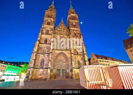 Nurnberg. St. Lorenz church and square architecture night view in Nuremberg. Bavaria region of Germany Stock Photo