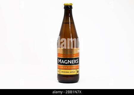 Bottle of Magners Irish Cider on a white background Stock Photo