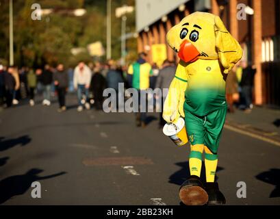 General view of Norwich City mascot Captain Canary outside of the ground Stock Photo