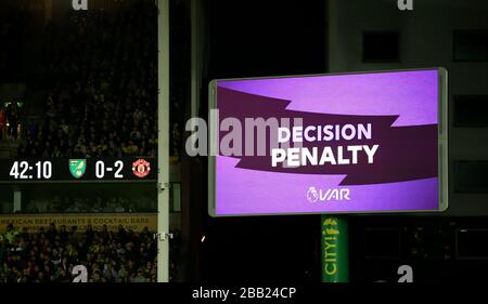 General view of the big screen as a penalty is given by VAR for the ...