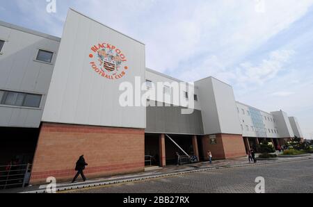 General view of Bloomfield Road, home of Blackpool Stock Photo