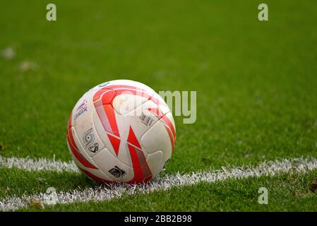 Detail of an official Nottingham Forest match ball sat in the corner quadrant during the game Stock Photo