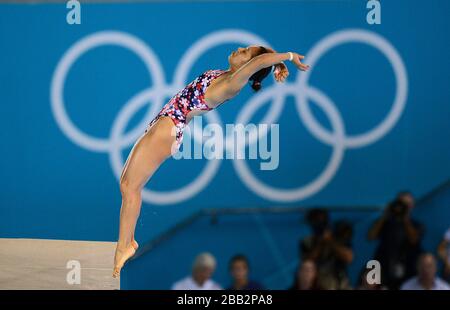 Japan's Mai Nakagawa during the Women's 10m Platform Preliminary at the Aquatics Centre in the Olympic Park, on Day 12 of the London 2012 Olympics. Stock Photo